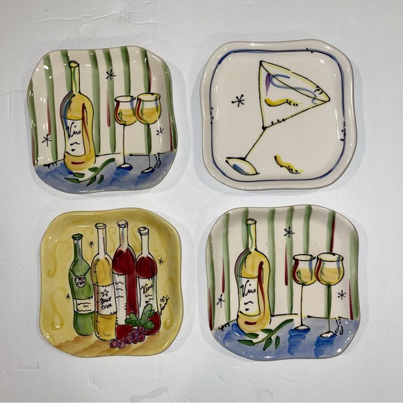 Groovy ✨ vintage set of 4 Julia Junkin cocktail 🍸 wine 🍷 5” plates gift - Picture 4 of 5